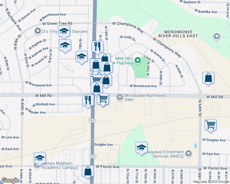 map of restaurants, bars, coffee shops, grocery stores, and more near in Milwaukee