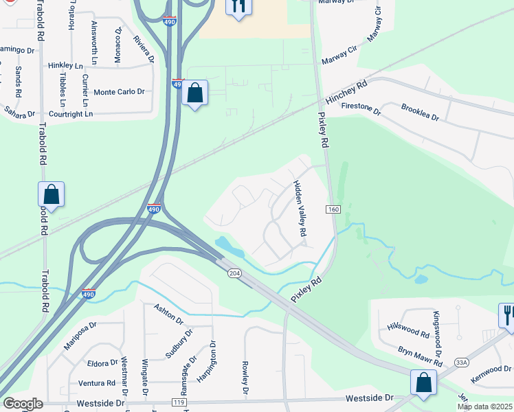 map of restaurants, bars, coffee shops, grocery stores, and more near 636 Upper Valley Road in Rochester