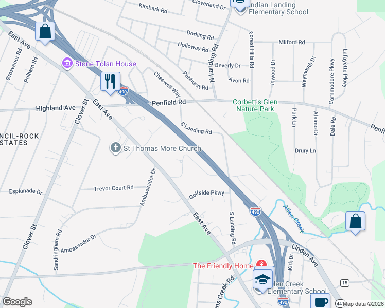 map of restaurants, bars, coffee shops, grocery stores, and more near 89 Oak Lane in Rochester