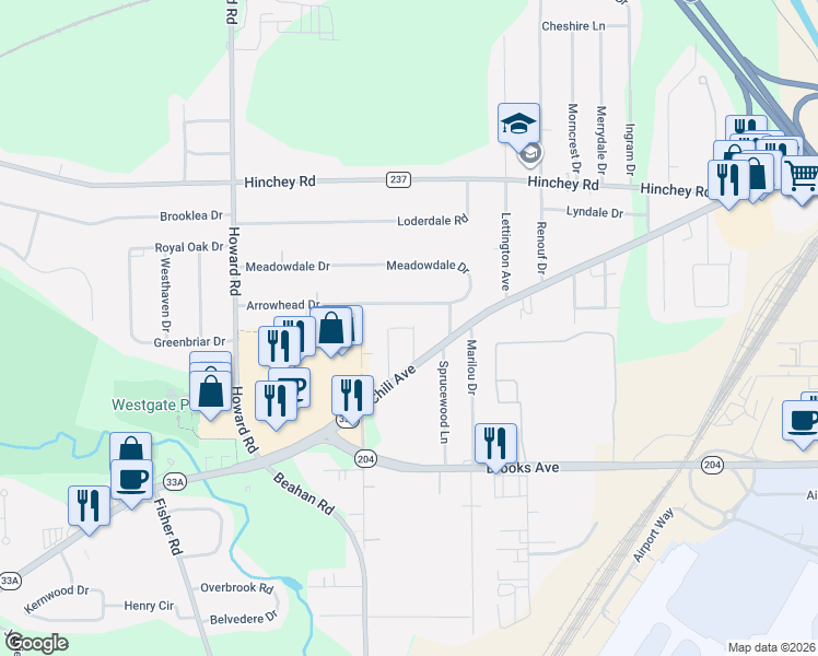 map of restaurants, bars, coffee shops, grocery stores, and more near 1820 Chili Avenue in Rochester