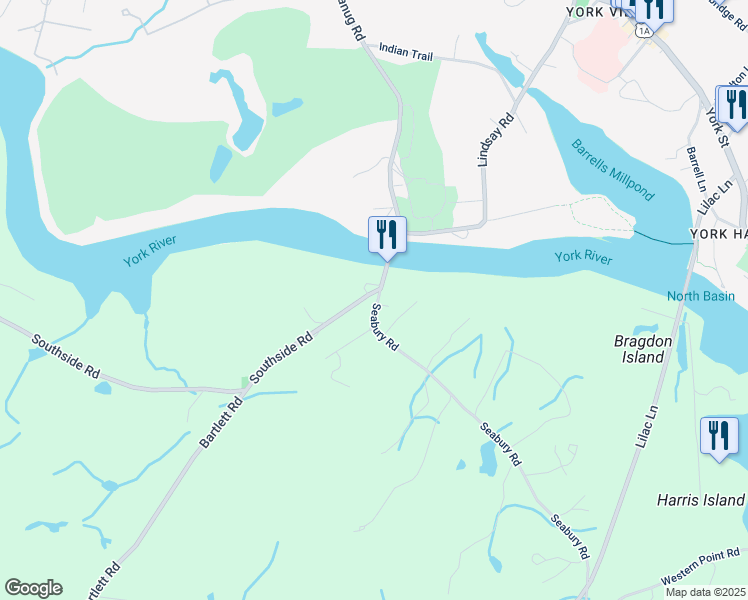 map of restaurants, bars, coffee shops, grocery stores, and more near 1 Old Seabury Road in York