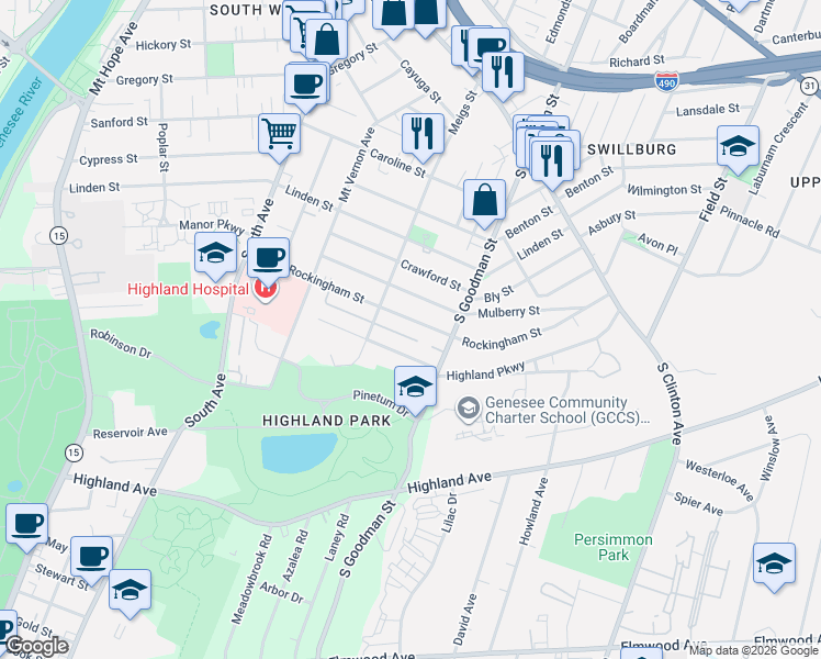 map of restaurants, bars, coffee shops, grocery stores, and more near 154 Gregory Hill Road in Rochester