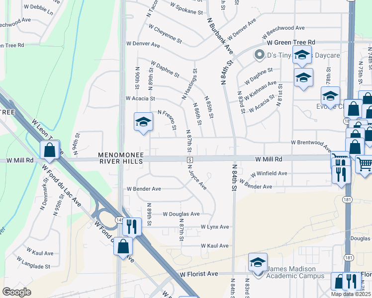 map of restaurants, bars, coffee shops, grocery stores, and more near in Milwaukee