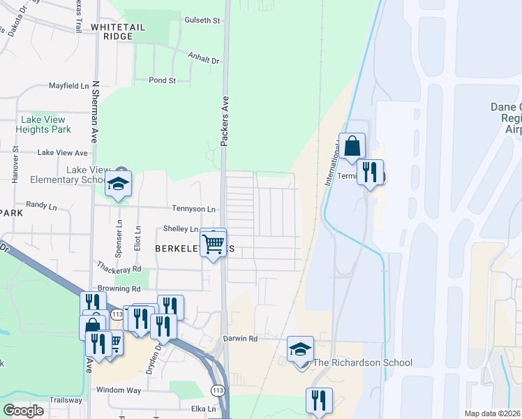 map of restaurants, bars, coffee shops, grocery stores, and more near 267 Mallard Lane in Madison