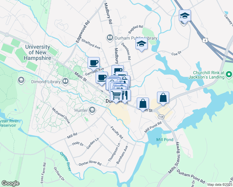 map of restaurants, bars, coffee shops, grocery stores, and more near in Durham