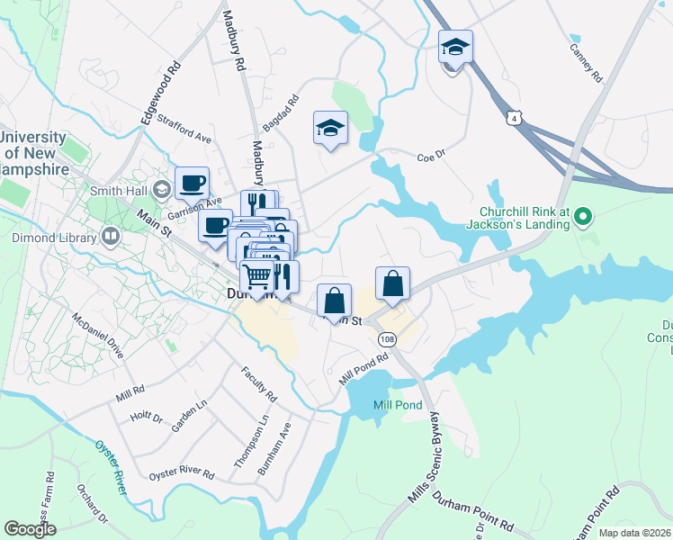 map of restaurants, bars, coffee shops, grocery stores, and more near 5 Glassford Lane in Durham