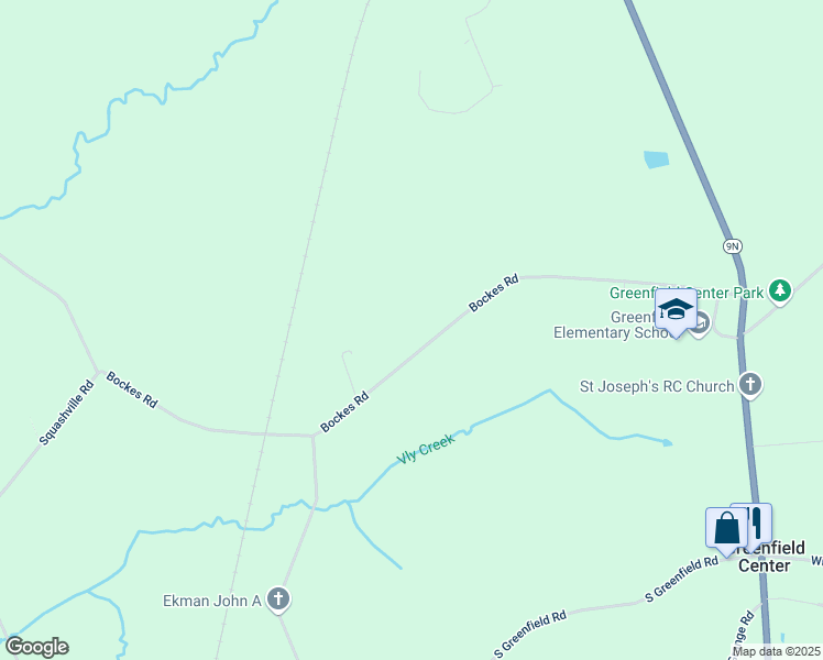 map of restaurants, bars, coffee shops, grocery stores, and more near 89 Bockes Road in Greenfield Center