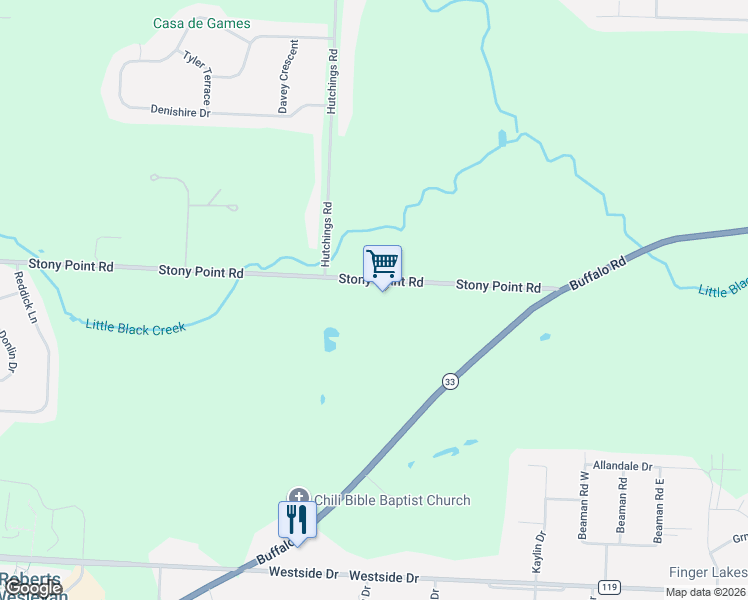 map of restaurants, bars, coffee shops, grocery stores, and more near 91 Stony Point Road in Rochester