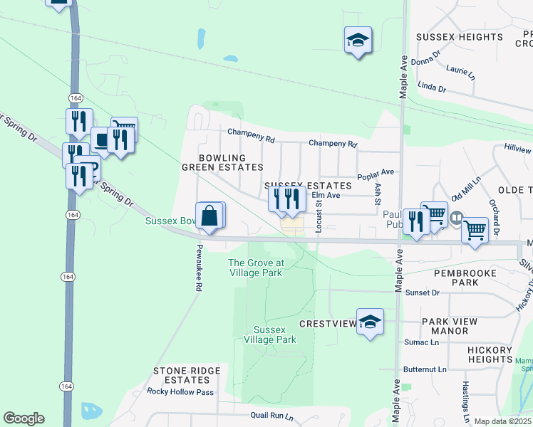 map of restaurants, bars, coffee shops, grocery stores, and more near N64W24366 Ivy Avenue in Sussex