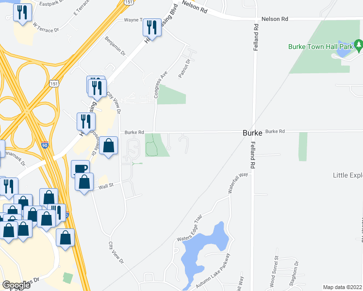 map of restaurants, bars, coffee shops, grocery stores, and more near 5575 Burke Road in Madison