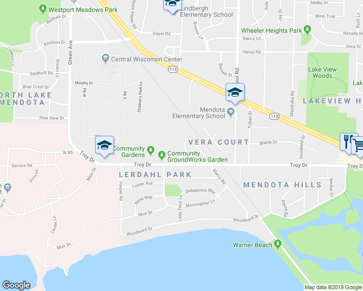 map of restaurants, bars, coffee shops, grocery stores, and more near 3734 West Karstens Drive in Madison