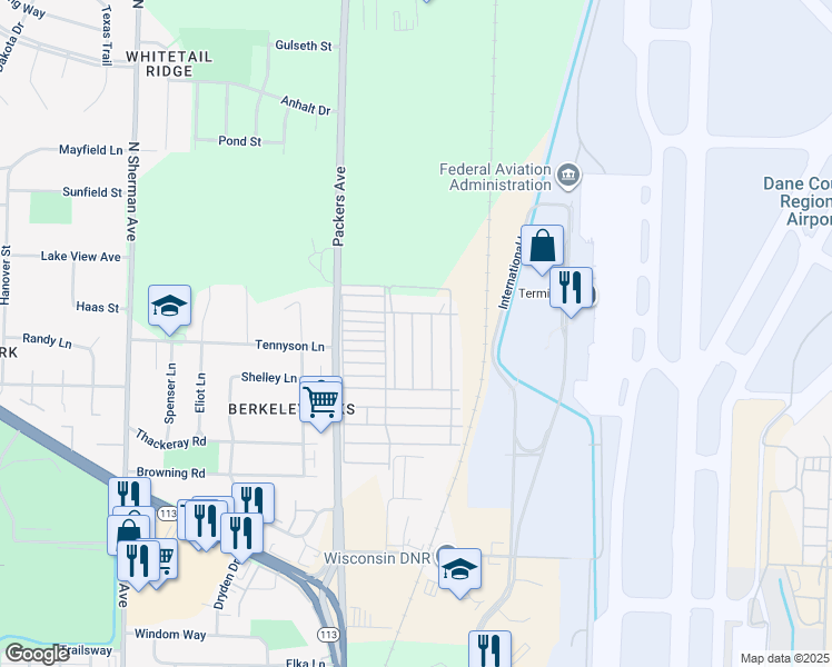 map of restaurants, bars, coffee shops, grocery stores, and more near Redwing Lane in Madison