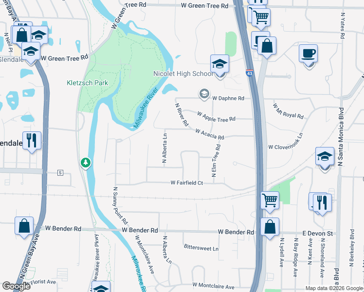 map of restaurants, bars, coffee shops, grocery stores, and more near 819 West Acacia Road in Glendale