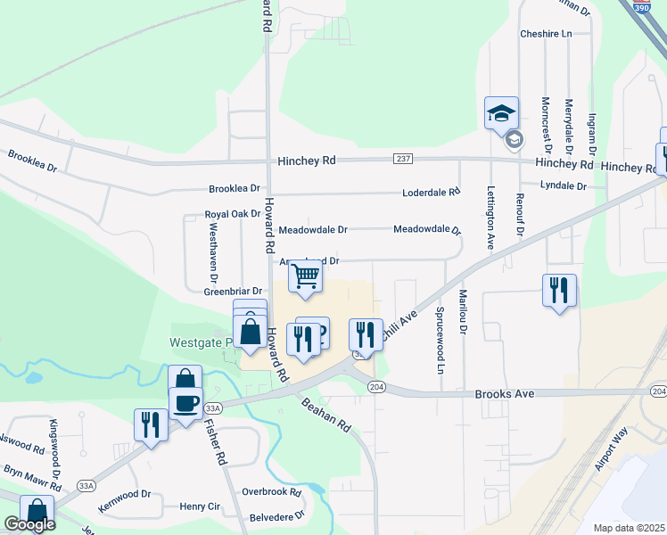map of restaurants, bars, coffee shops, grocery stores, and more near 65 Arrowhead Drive in Rochester