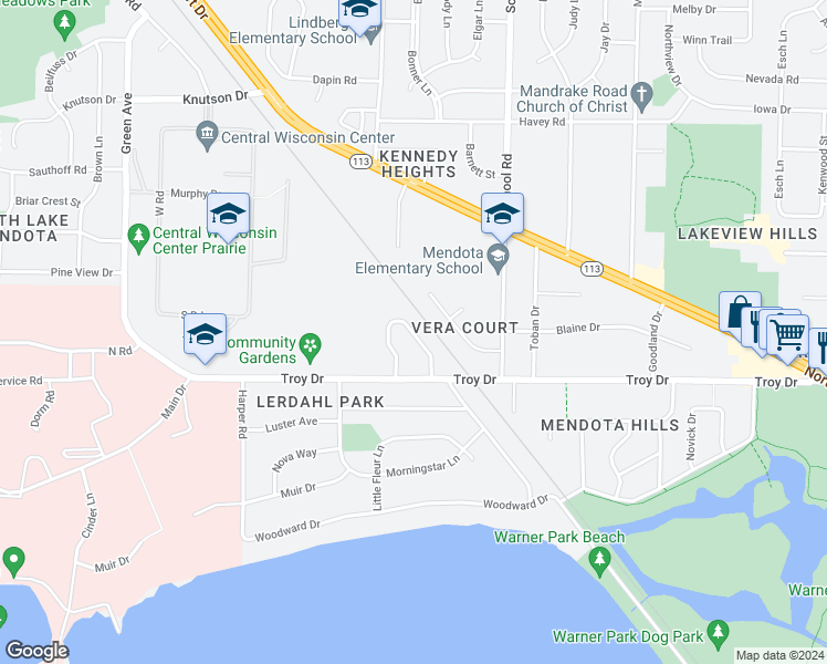 map of restaurants, bars, coffee shops, grocery stores, and more near 3729 E Karstens Dr in Madison