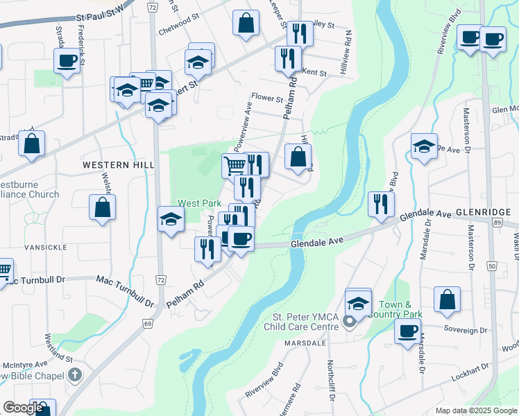 map of restaurants, bars, coffee shops, grocery stores, and more near in St. Catharines