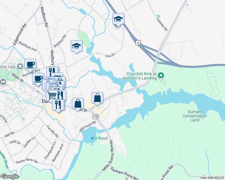 map of restaurants, bars, coffee shops, grocery stores, and more near 10 Young Drive in Durham