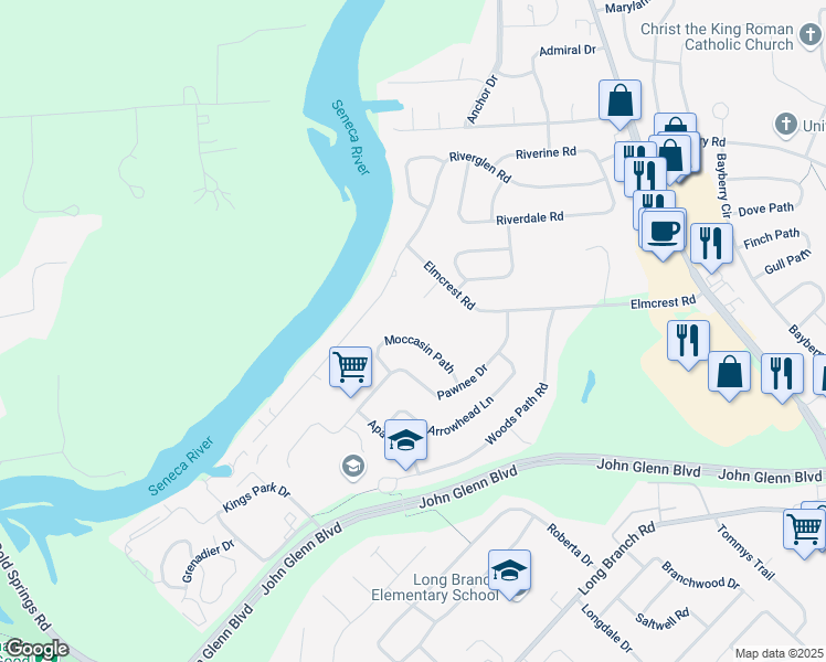 map of restaurants, bars, coffee shops, grocery stores, and more near 110 Elmcrest Circle in Liverpool