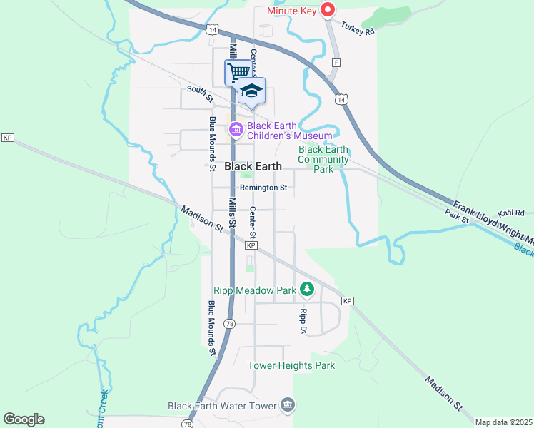 map of restaurants, bars, coffee shops, grocery stores, and more near 1120 Hubbell Street in Black Earth