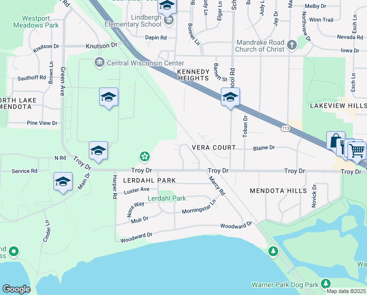 map of restaurants, bars, coffee shops, grocery stores, and more near 3731 West Karstens Drive in Madison