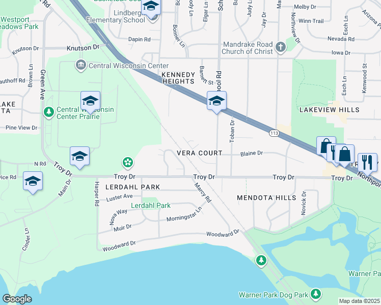 map of restaurants, bars, coffee shops, grocery stores, and more near 702 Vera Court in Madison