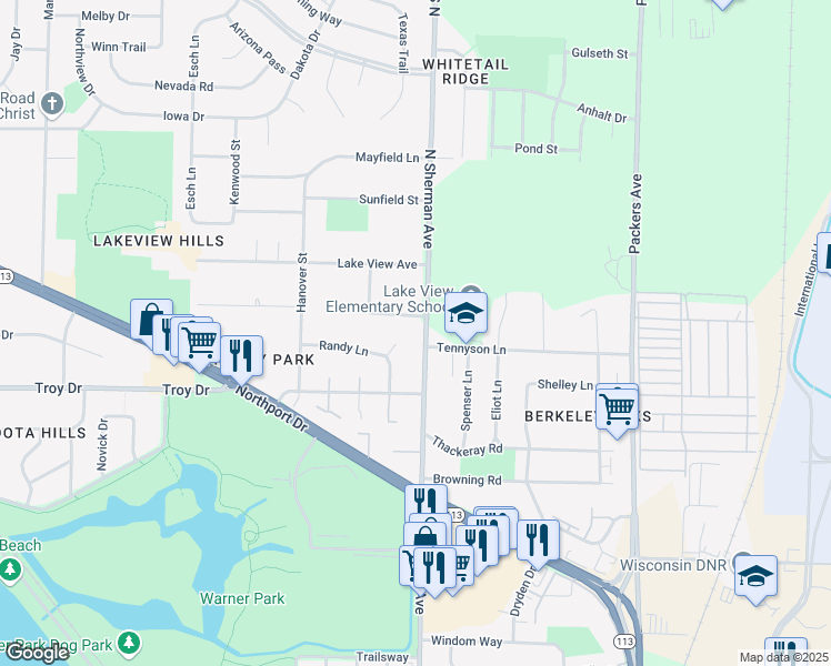map of restaurants, bars, coffee shops, grocery stores, and more near 3902 North Sherman Avenue in Madison