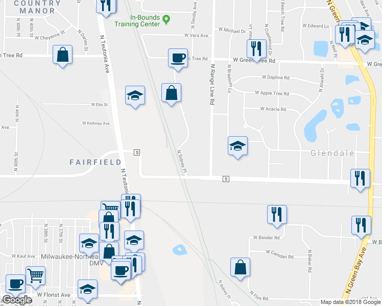 map of restaurants, bars, coffee shops, grocery stores, and more near 6500 North Sidney Place in Glendale