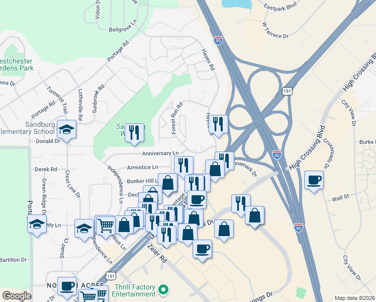 map of restaurants, bars, coffee shops, grocery stores, and more near in Madison