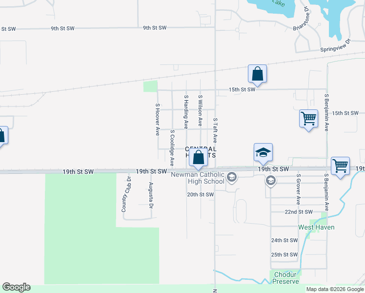 map of restaurants, bars, coffee shops, grocery stores, and more near 1739 South Harding Avenue in Mason City