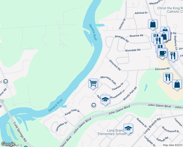 map of restaurants, bars, coffee shops, grocery stores, and more near 7523 Elmcrest Rd in Liverpool