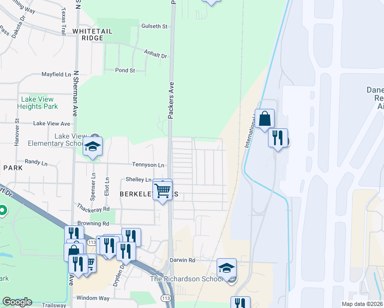 map of restaurants, bars, coffee shops, grocery stores, and more near 361 East Main Lane in Madison