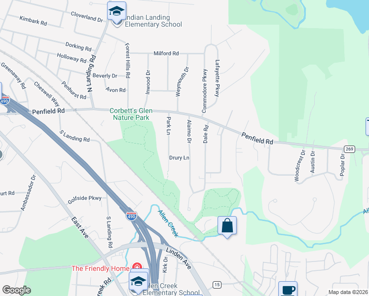 map of restaurants, bars, coffee shops, grocery stores, and more near 99 Alaimo Drive in Rochester