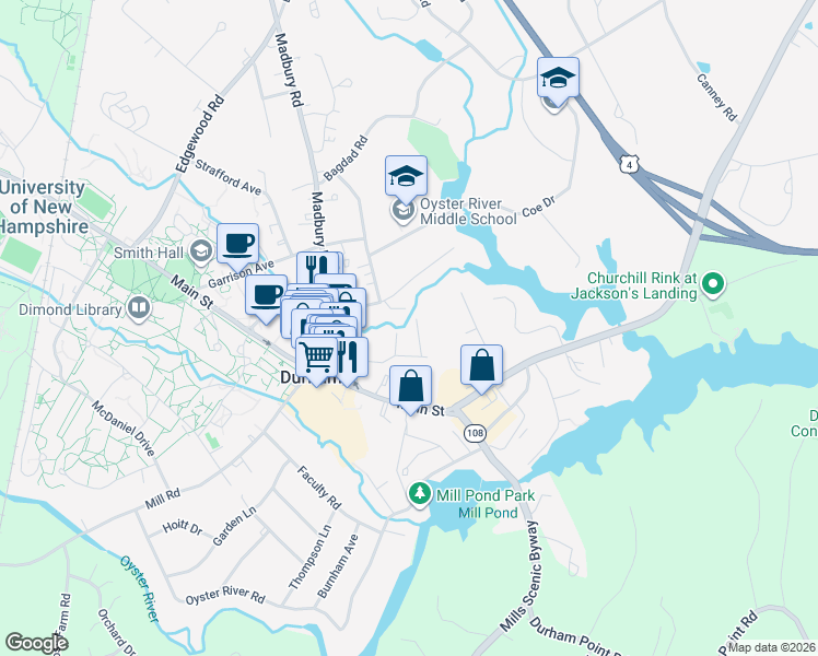 map of restaurants, bars, coffee shops, grocery stores, and more near 5 Glassford Lane in Durham