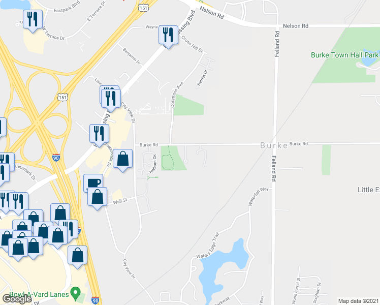 map of restaurants, bars, coffee shops, grocery stores, and more near 5575 Burke Road in Madison