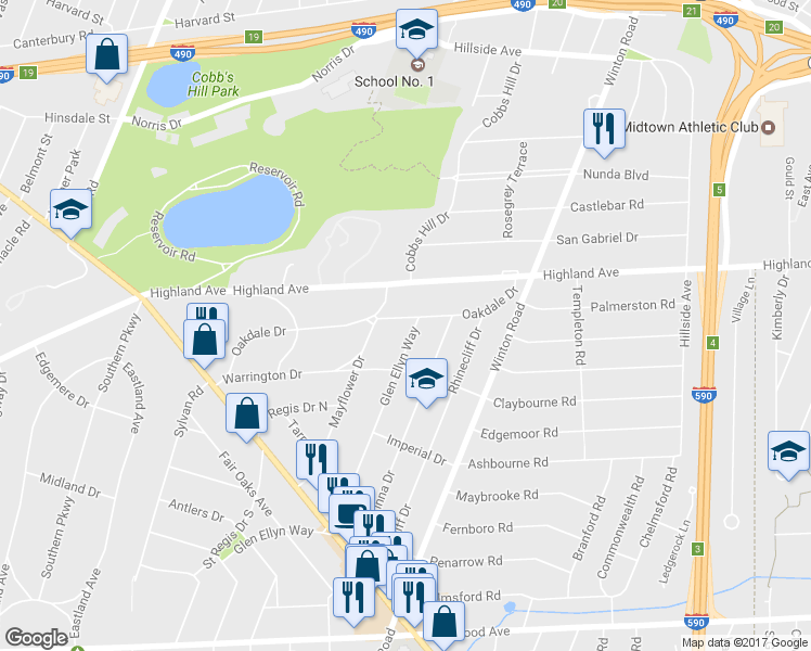 map of restaurants, bars, coffee shops, grocery stores, and more near 315 Oakdale Drive in Rochester