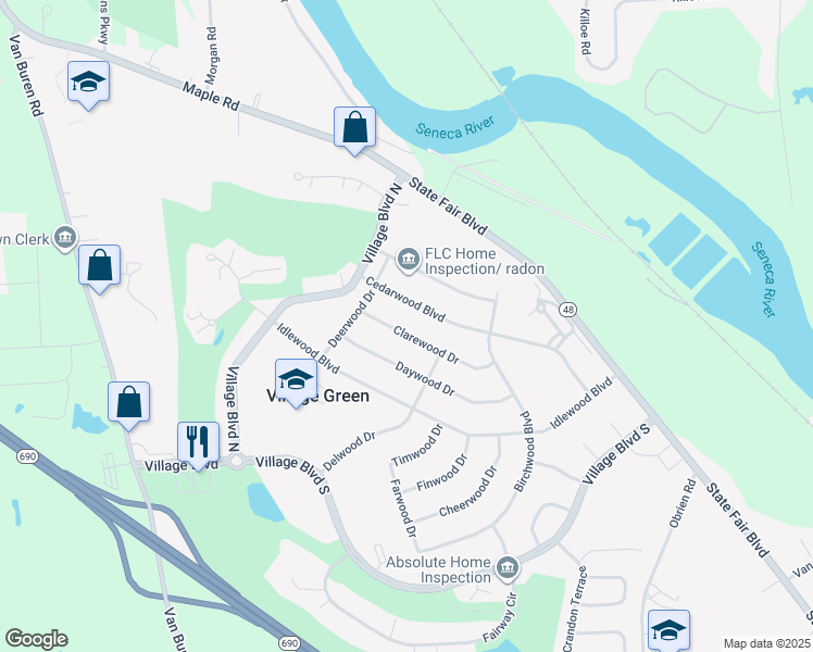 map of restaurants, bars, coffee shops, grocery stores, and more near 122 Clarewood Dr in Baldwinsville