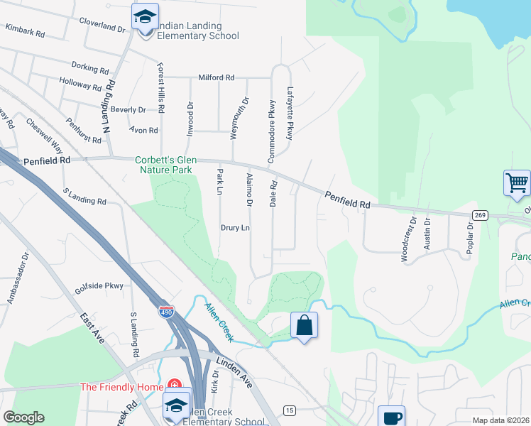 map of restaurants, bars, coffee shops, grocery stores, and more near 72 Dale Road in Rochester