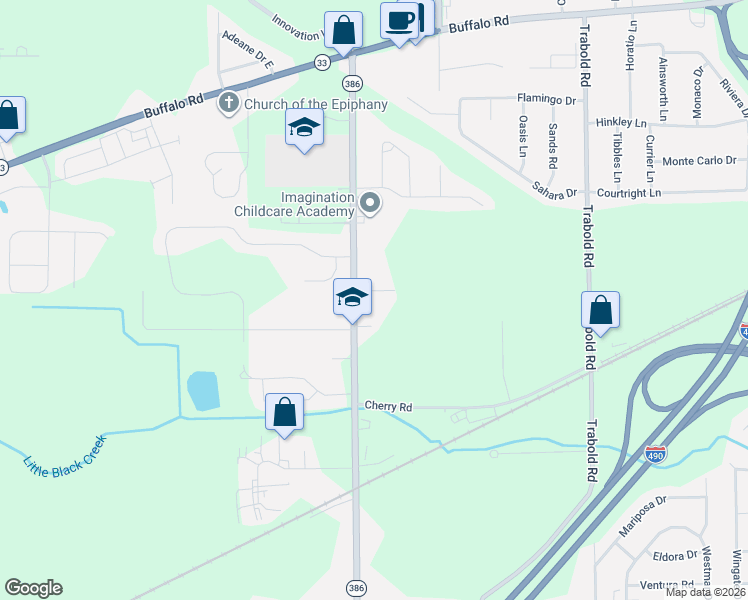 map of restaurants, bars, coffee shops, grocery stores, and more near 69 Scheg Terrace in Rochester