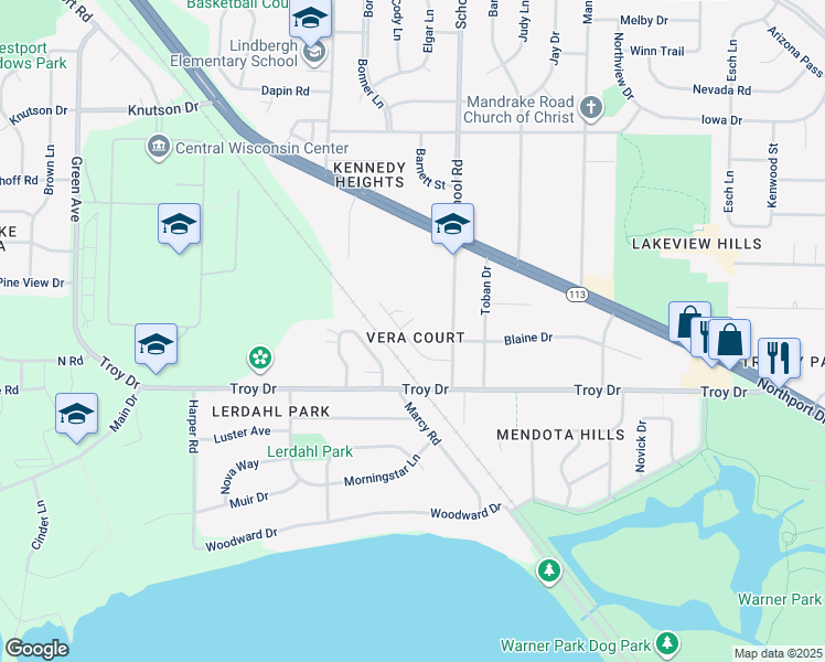 map of restaurants, bars, coffee shops, grocery stores, and more near 702 Vera Court in Madison
