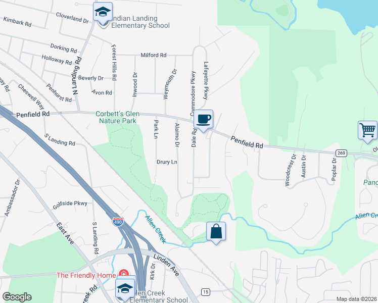 map of restaurants, bars, coffee shops, grocery stores, and more near 72 Dale Road in Rochester