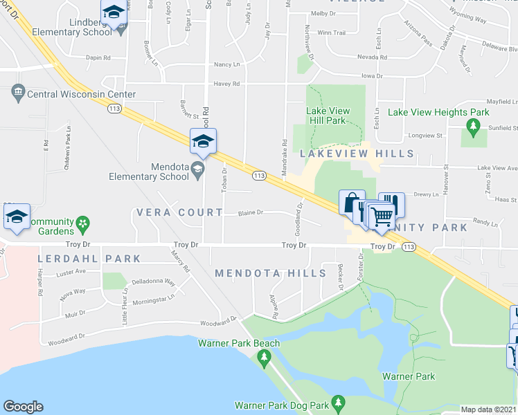 map of restaurants, bars, coffee shops, grocery stores, and more near 1014 Blaine Drive in Madison