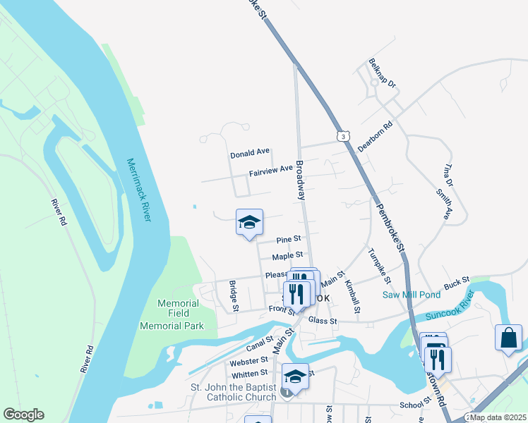 map of restaurants, bars, coffee shops, grocery stores, and more near 47 High Street in Suncook