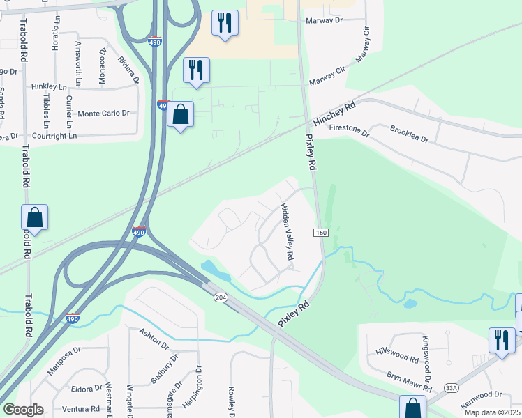 map of restaurants, bars, coffee shops, grocery stores, and more near 672 Hidden Valley Road in Rochester