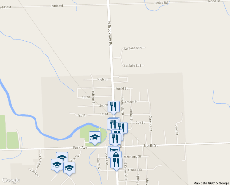 map of restaurants, bars, coffee shops, grocery stores, and more near 410 N Main St in Yale