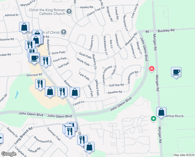 map of restaurants, bars, coffee shops, grocery stores, and more near 80 Bayberry Cir in Liverpool