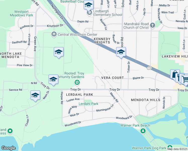 map of restaurants, bars, coffee shops, grocery stores, and more near 3734 West Karstens Drive in Madison