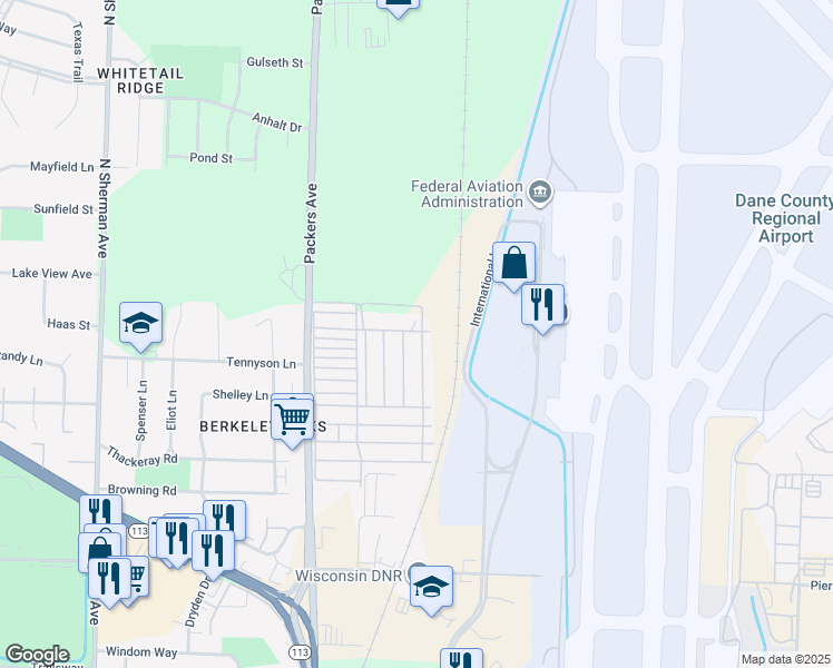 map of restaurants, bars, coffee shops, grocery stores, and more near 398 Starling Lane in Madison