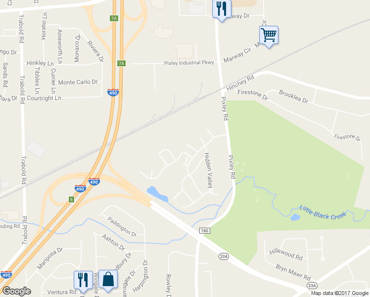 map of restaurants, bars, coffee shops, grocery stores, and more near 672 Hidden Valley Road in Rochester