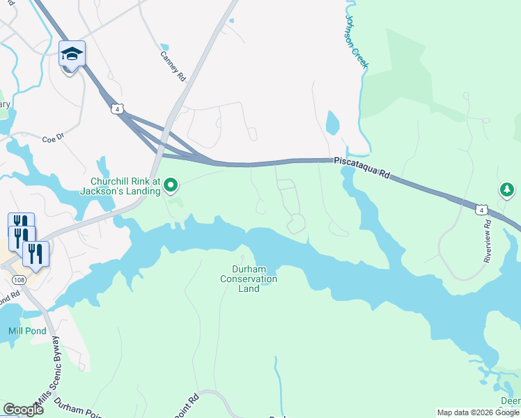 map of restaurants, bars, coffee shops, grocery stores, and more near 42 Piscataqua Road in Durham