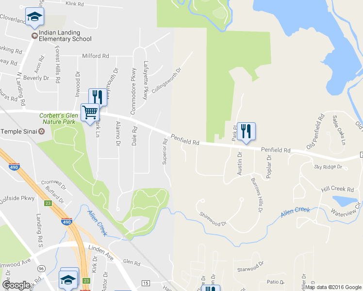 map of restaurants, bars, coffee shops, grocery stores, and more near 23 Weston Ridge in Monroe
